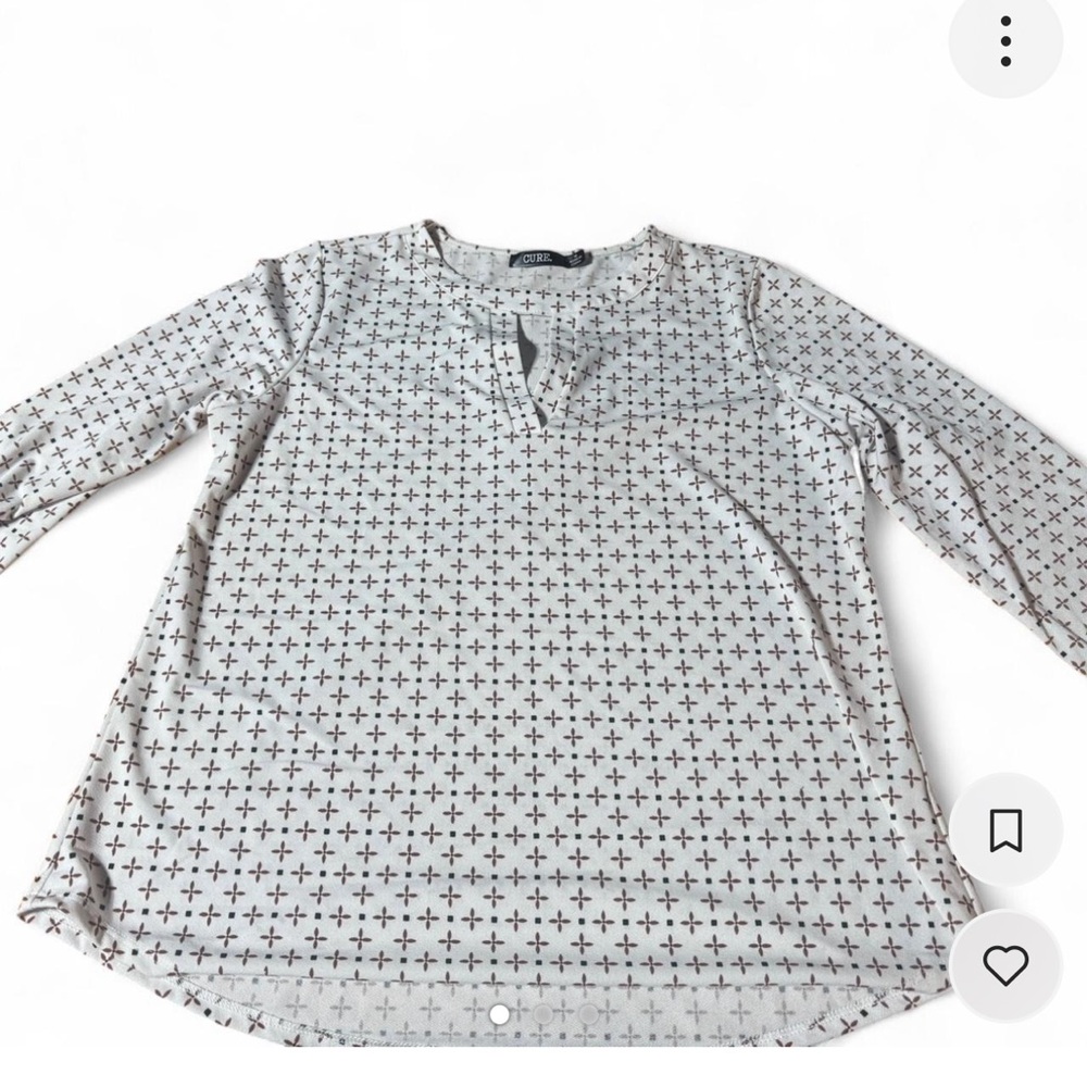 Chic White and Brown Patterned Women's Blouse